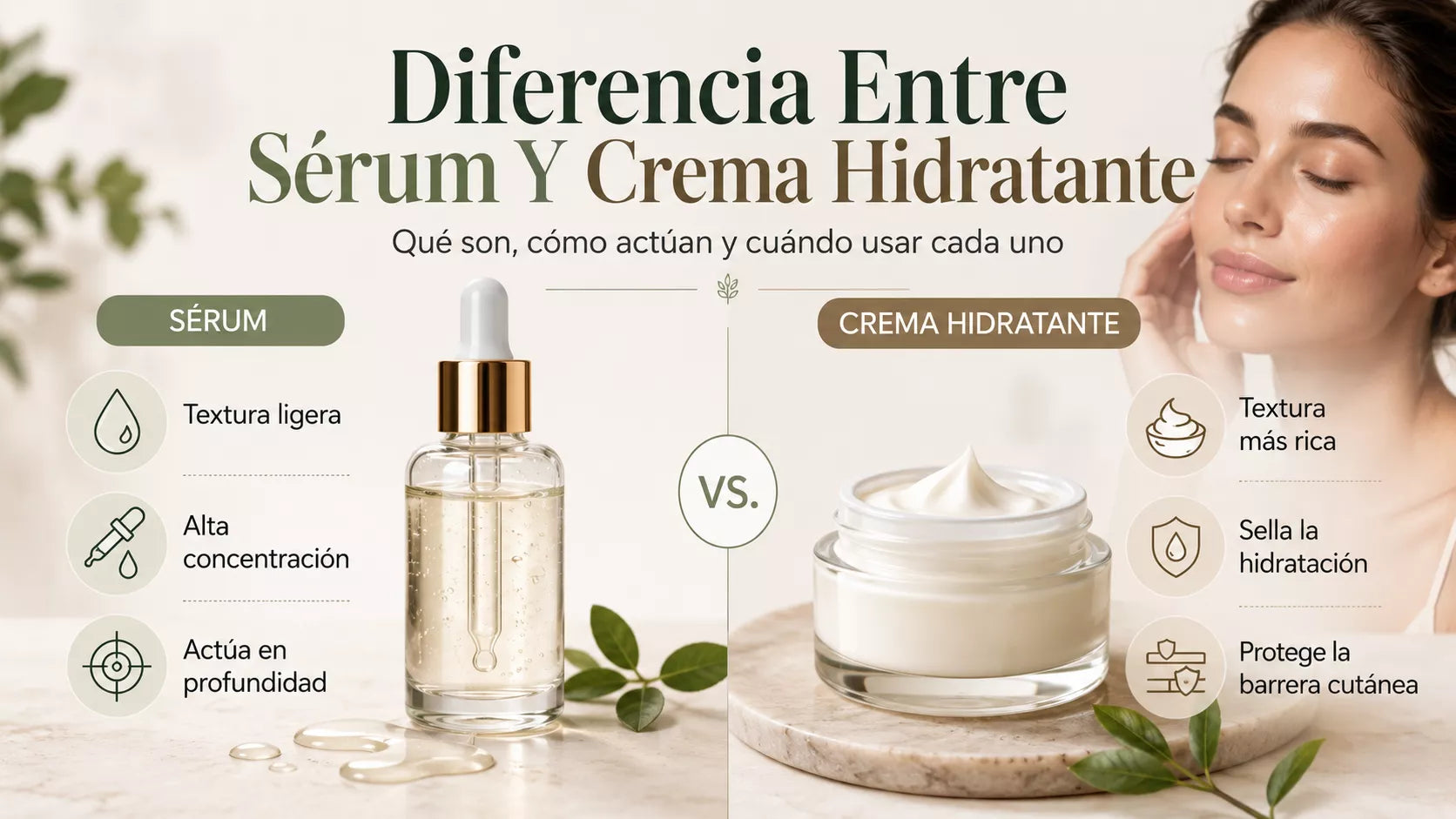 Diferencia entre sérum y crema hidratante: cuál usar, cuándo y por qué